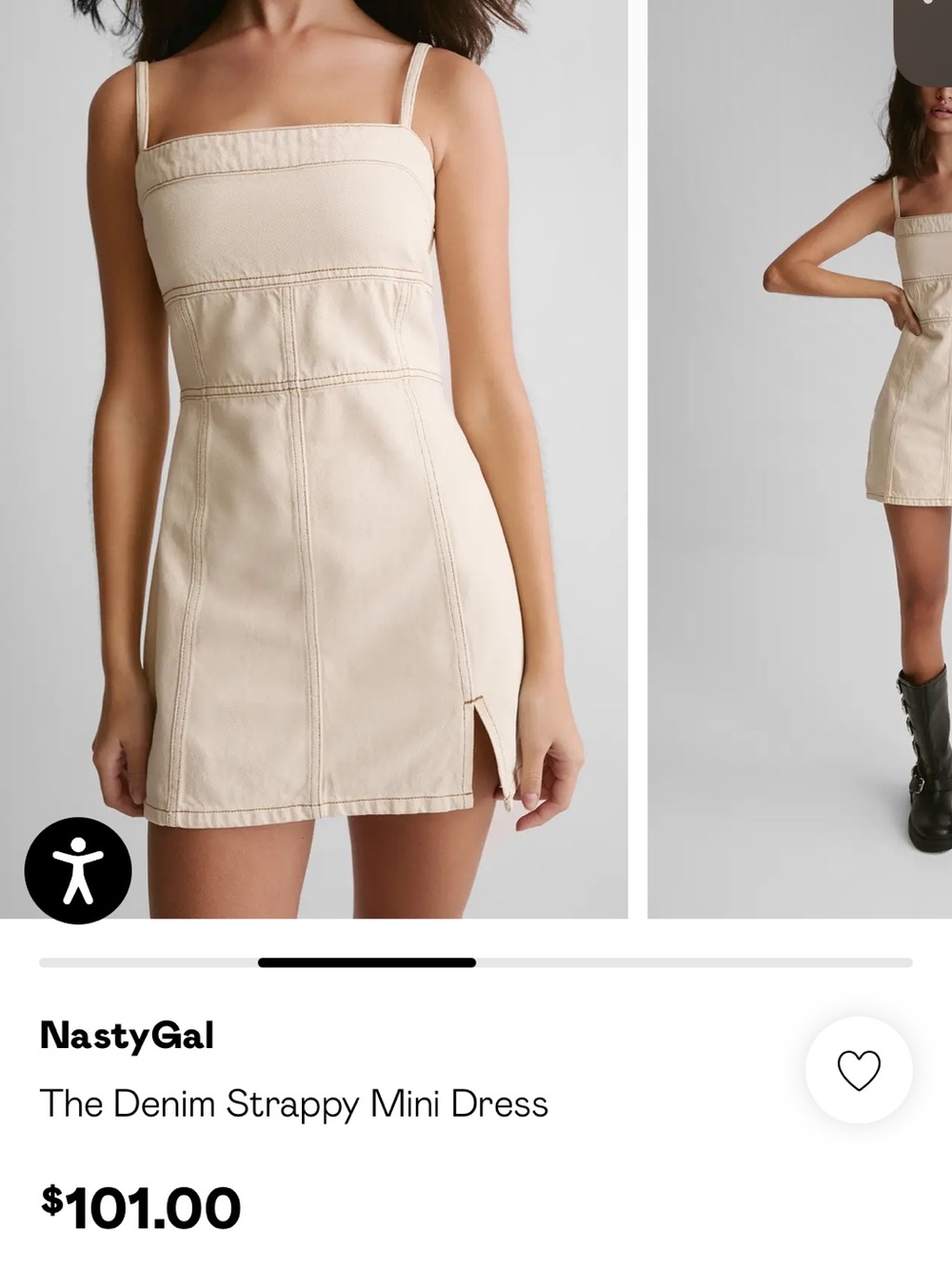 Nasty Gal Cream Denim Strappy Mini Dress with Front Slit